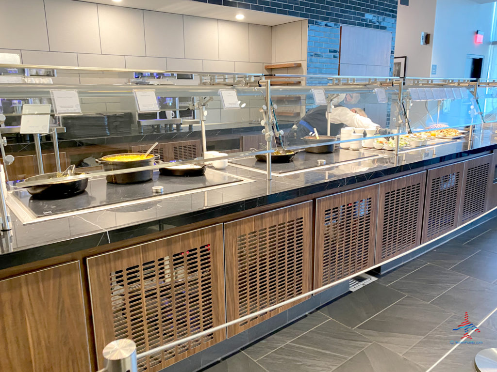 A food buffet is seen inside the dining area during a visit to American Express’ The Centurion Lounge - Las Vegas airport club lounge at Las Vegas International Airport (LAS) in Las Vegas, Nevada