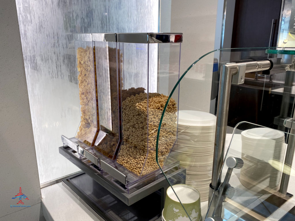 Cereals are seen on the breakfast buffet during a visit the Delta Sky Club (F/G gates) in the Minneapolis-St. Paul International Airport (MSP) in Bloomington, Minnesota.