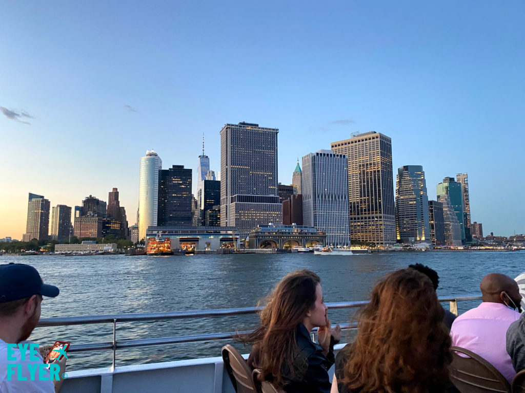 A view of Lower Manhattan during a Circle Line Harbor Lights Cruise.