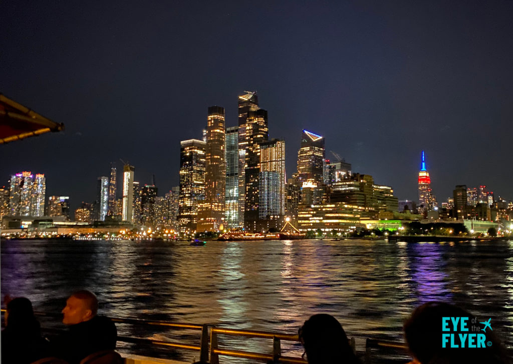 Hudson Yards and the Empire State Building are seen during a Circle Line Harbor Lights Cruise.