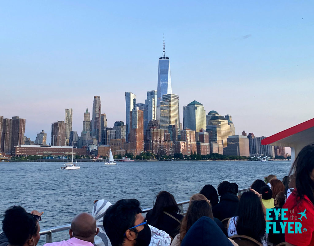 A view of Lower Manhattan during a Circle Line Harbor Lights Cruise.