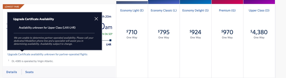 Find confirmed upgrade availability for Delta Upgrade Certificates.