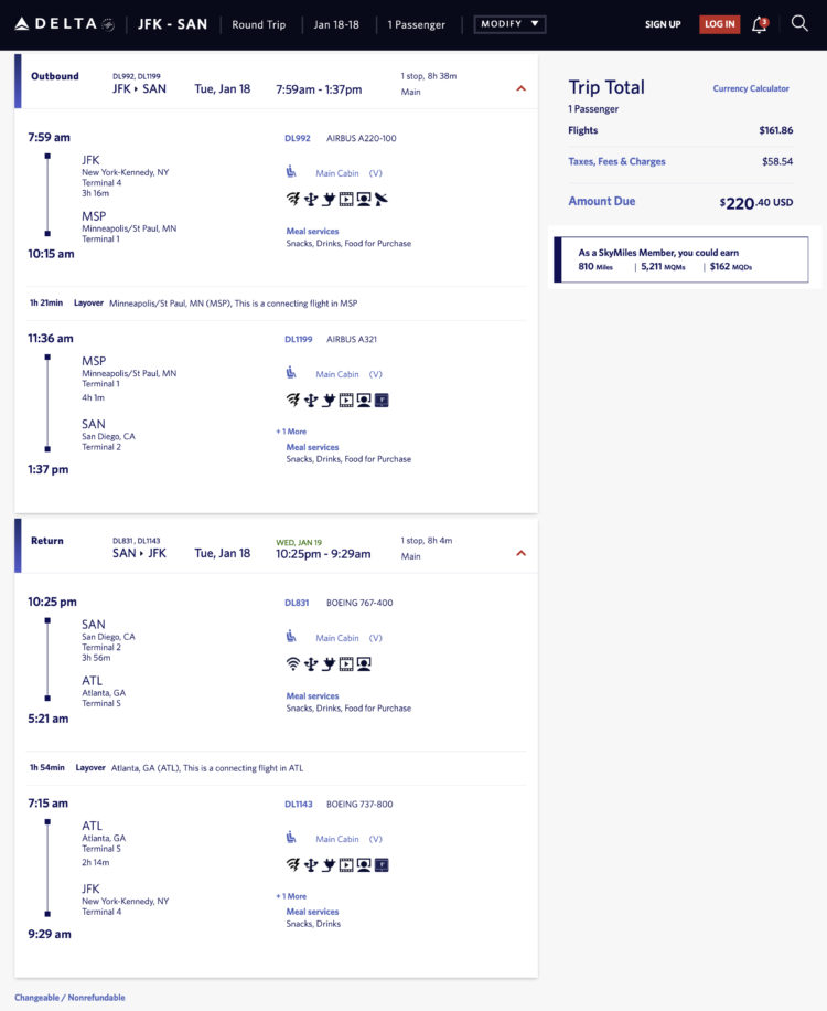 Delta-Mileage-Run-JFK-SAN-Jan-2022 - Eye of the Flyer