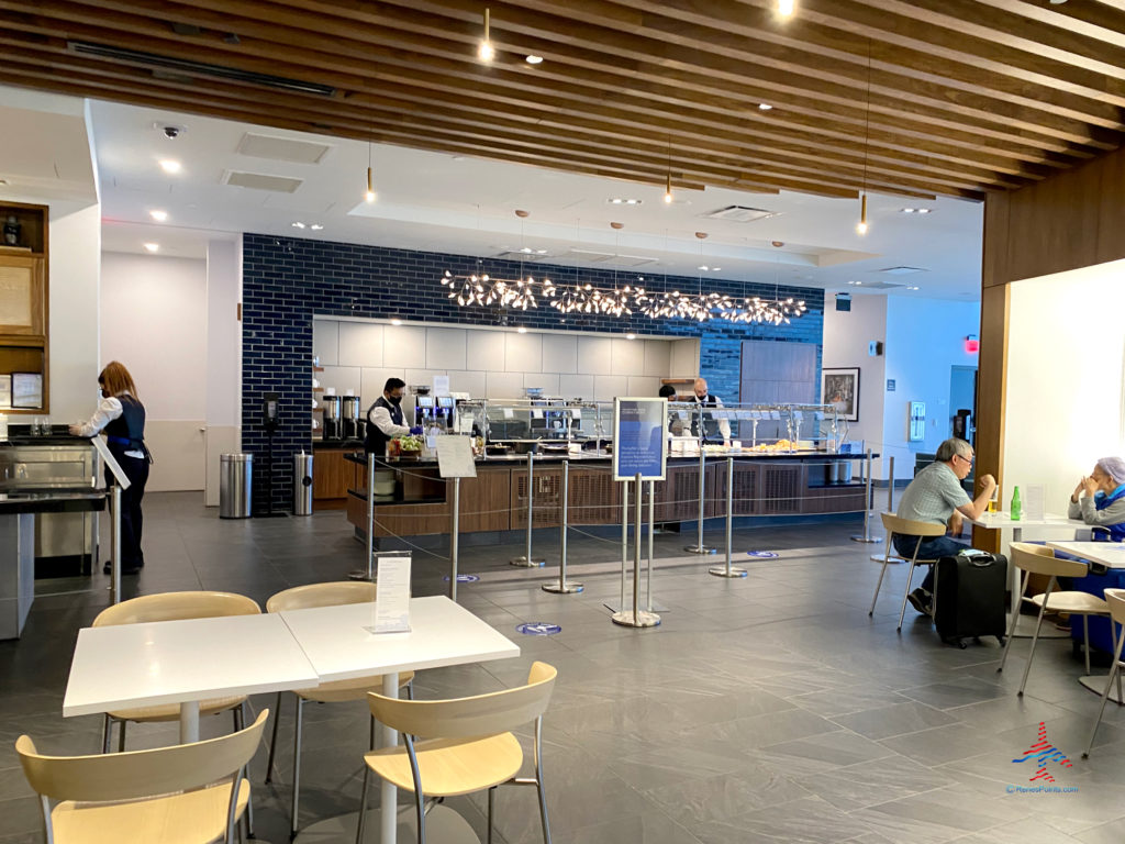 A food buffet is seen inside the dining area during a visit to American Express’ The Centurion Lounge - Las Vegas airport club lounge at Las Vegas International Airport (LAS) in Las Vegas, Nevada