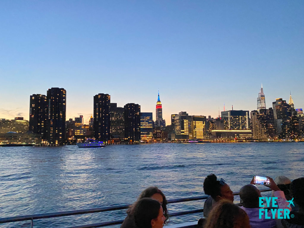 The Empire State Building, the One Vanderbilt tower, and the Chrysler Building are seen during a Circle Line Harbor Lights Cruise.