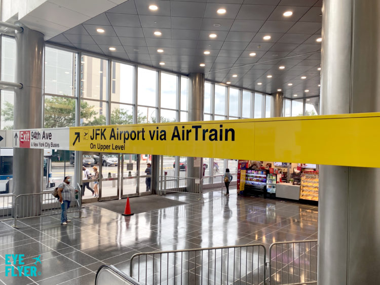Taking the subway to JFK: AirTrain signs in Jamaica, Queens.