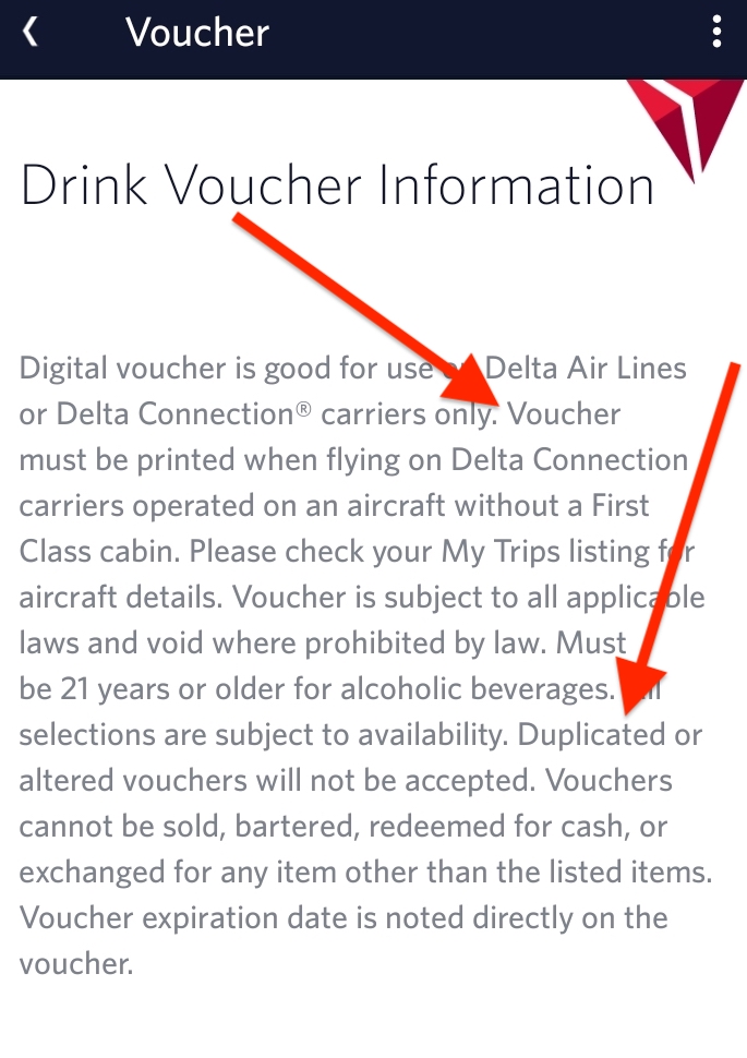Drink coupon information on the Fly Delta app