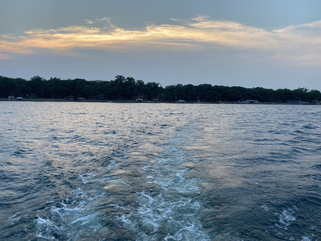 Taking an evening boat ride on a Minnesota lake.