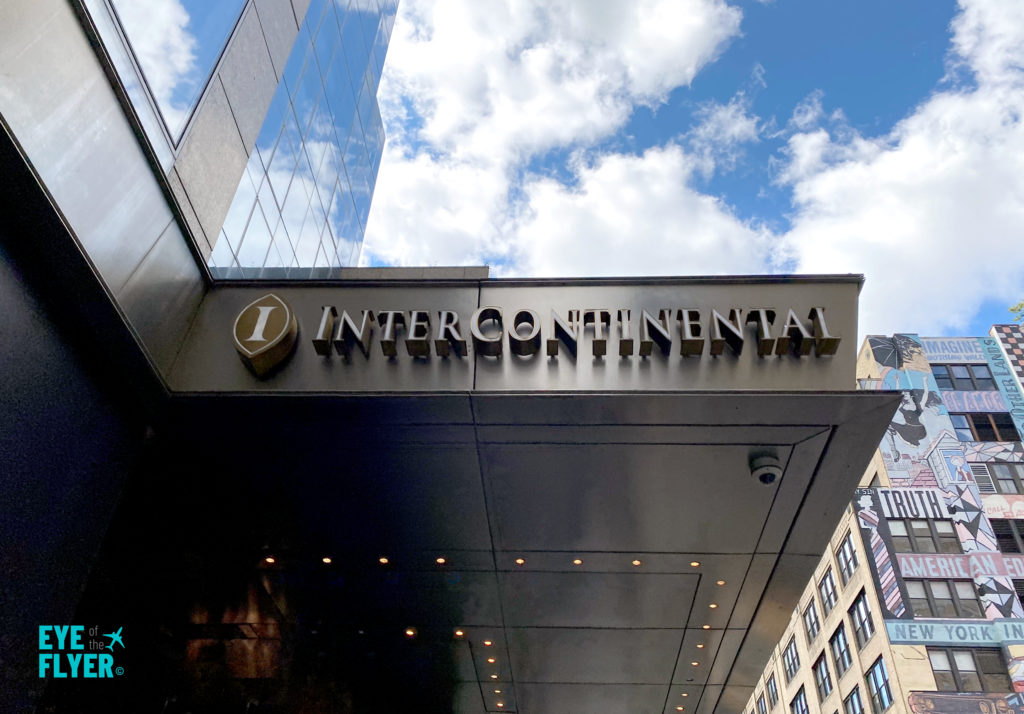 Entrance to the InterContinental Times Square Hotel New York in New York City's Manhattan borough. The hotel is an IHG Rewards property.