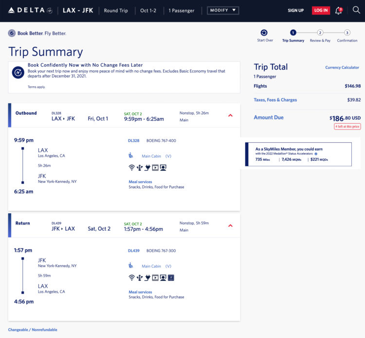 Delta Mileage Run — Los Angeles (LAX) to New York-Kennedy (JFK): 7,426 MQM at 2.5 CPM!