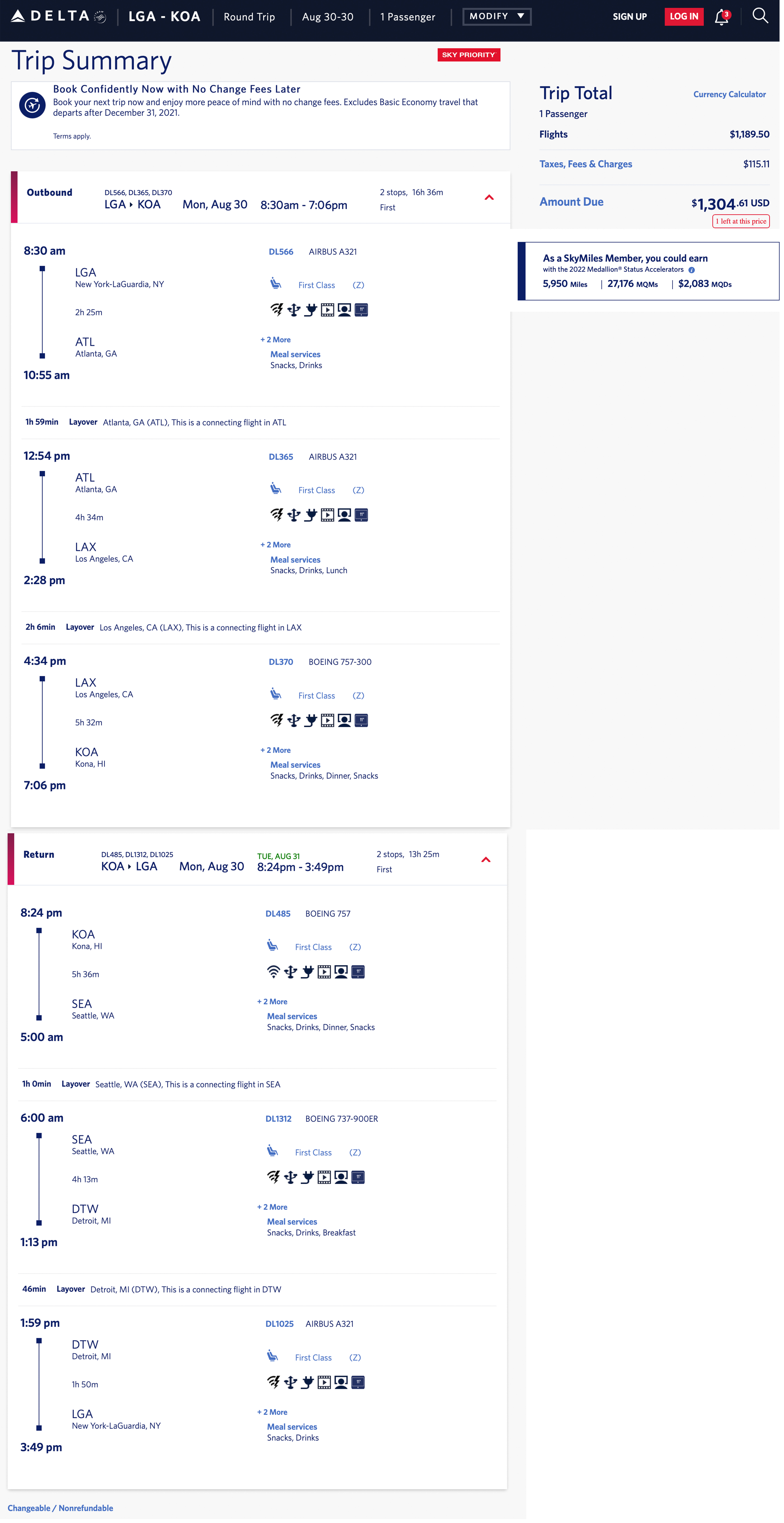 Delta FIRST CLASS Mileage Run: Six Different Airports, 32 Hours, and 27,176 MQM (at 4.8 CPMQM!)