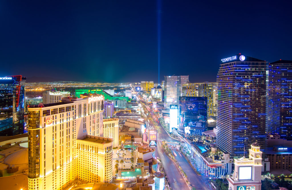 Las Vegas at night as seen from atop Tao