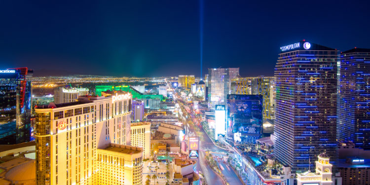Las Vegas at night as seen from atop Tao