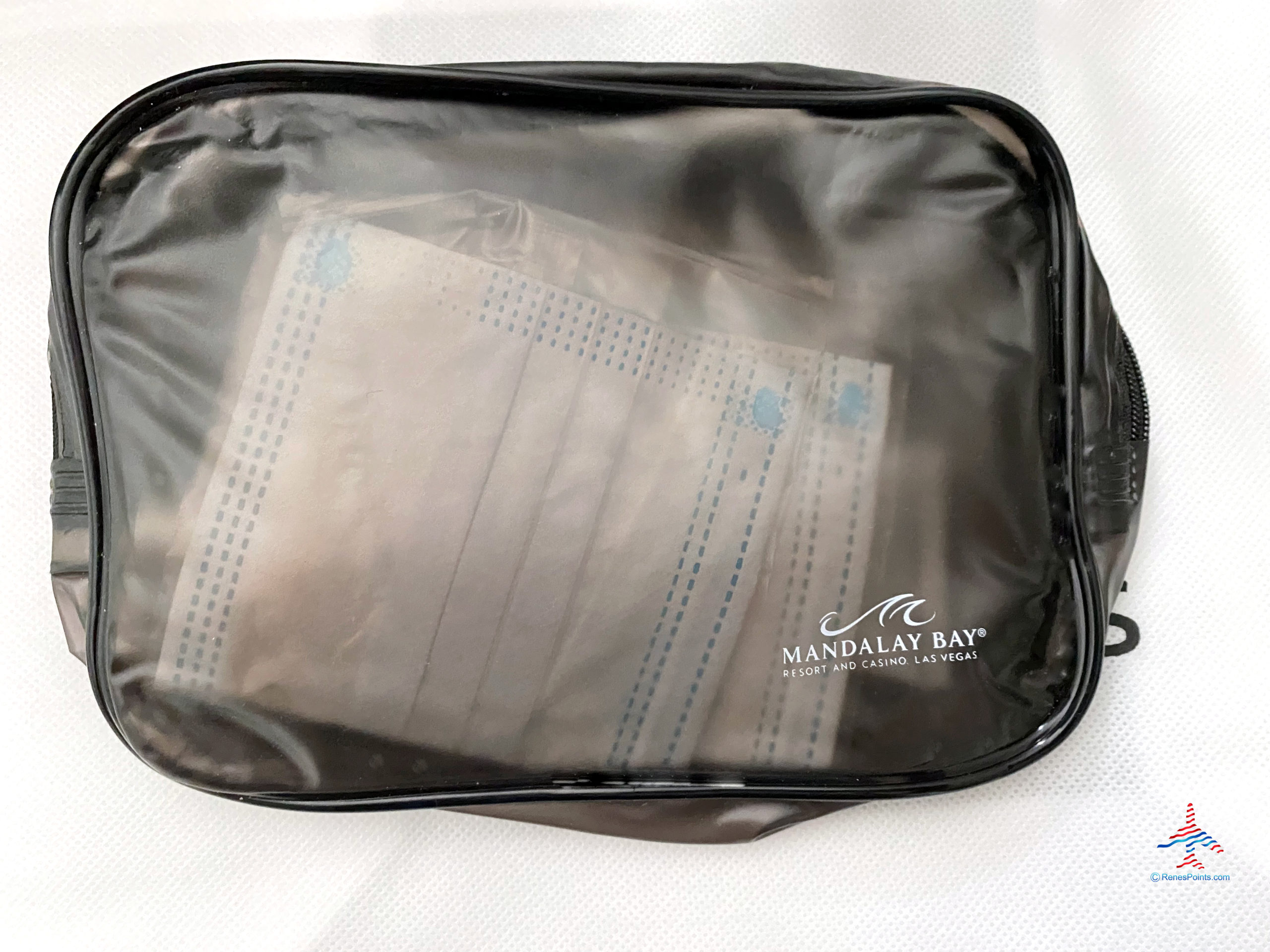 A Mandalay Bay-branded kit with hand sanitizer and surgical mask was provided during stay at a Delano Stay Well Suite at Delano Las Vegas, an MGM Resorts hotel part of the Mandalay Bay Resort Casino complex near the Las Vegas Strip in Paradise, Nevada.