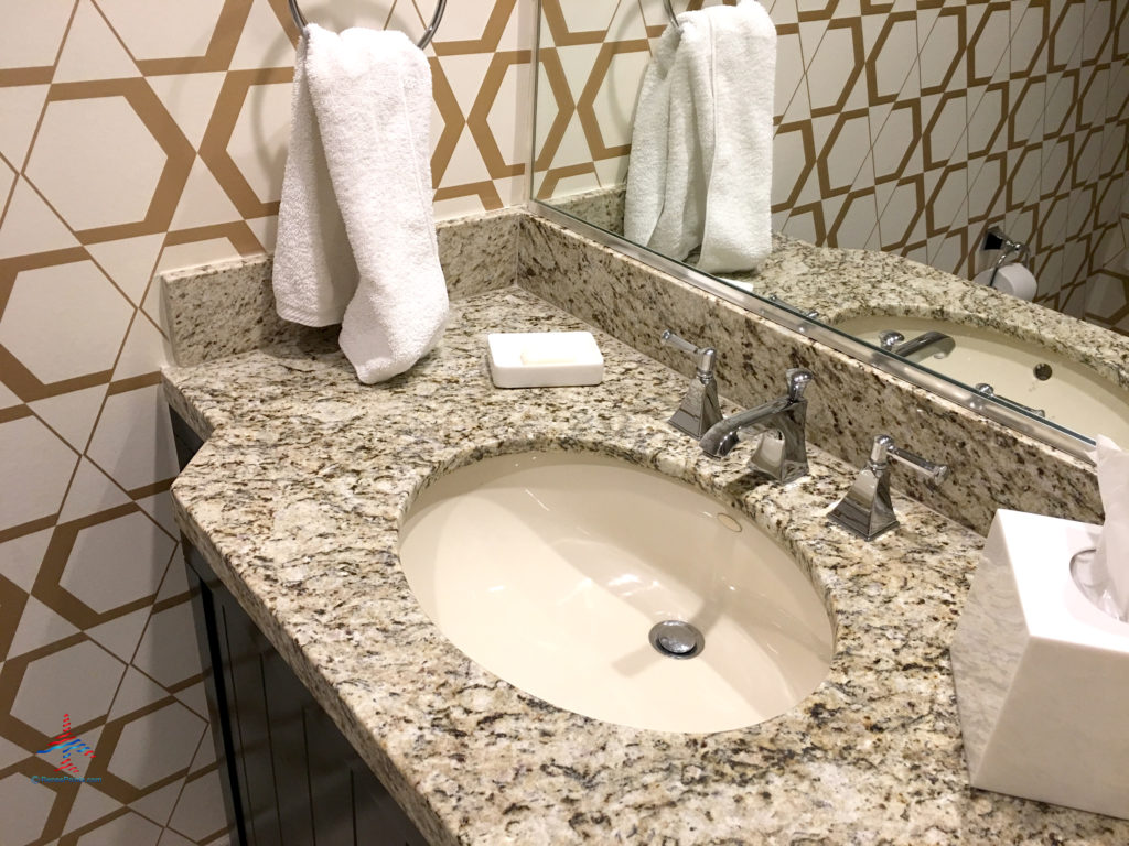 A powder room is seen inside a Delano Stay Well Suite at Delano Las Vegas, a MGM Resorts hotel part of the Mandalay Bay Resort Casino complex near the Las Vegas Strip in Paradise, Nevada.