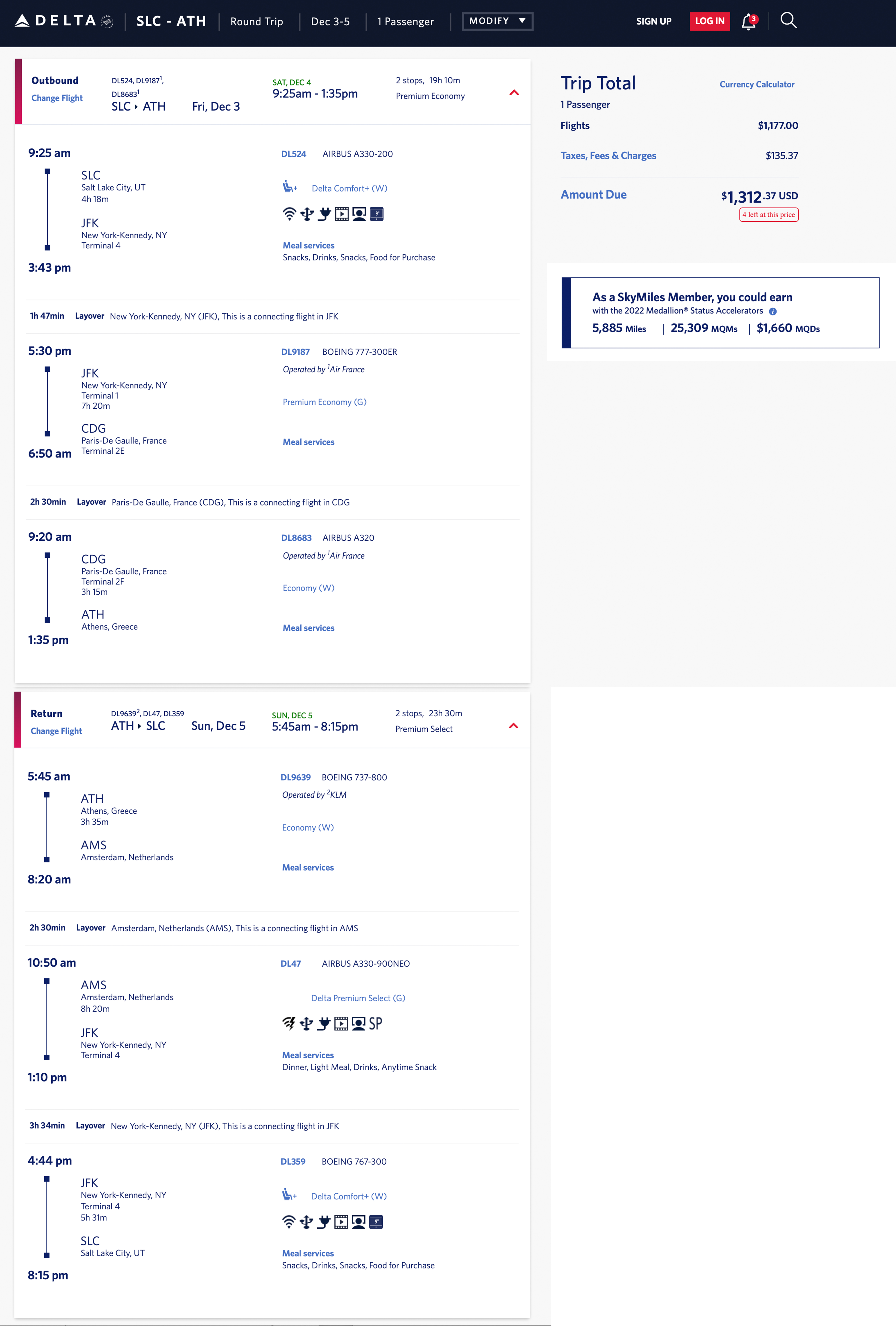 Salt Lake City (SLC) to Athens Delta Mileage Run