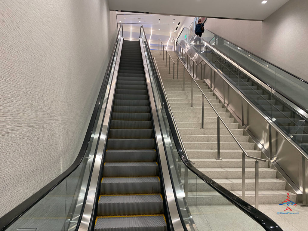 Escalators are seen in the Delta Sky Club Salt Lake City are seen inside Terminal A at Salt Lake City International Airport (SLC). (Photo ©RenesPoints.com)