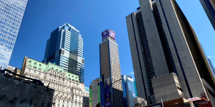 W New York - Times Square hotel tower on 47th Street between 7th and 8th Avenues