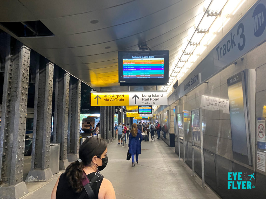 Taking the subway to JFK: AirTrain signs in Jamaica, Queens.