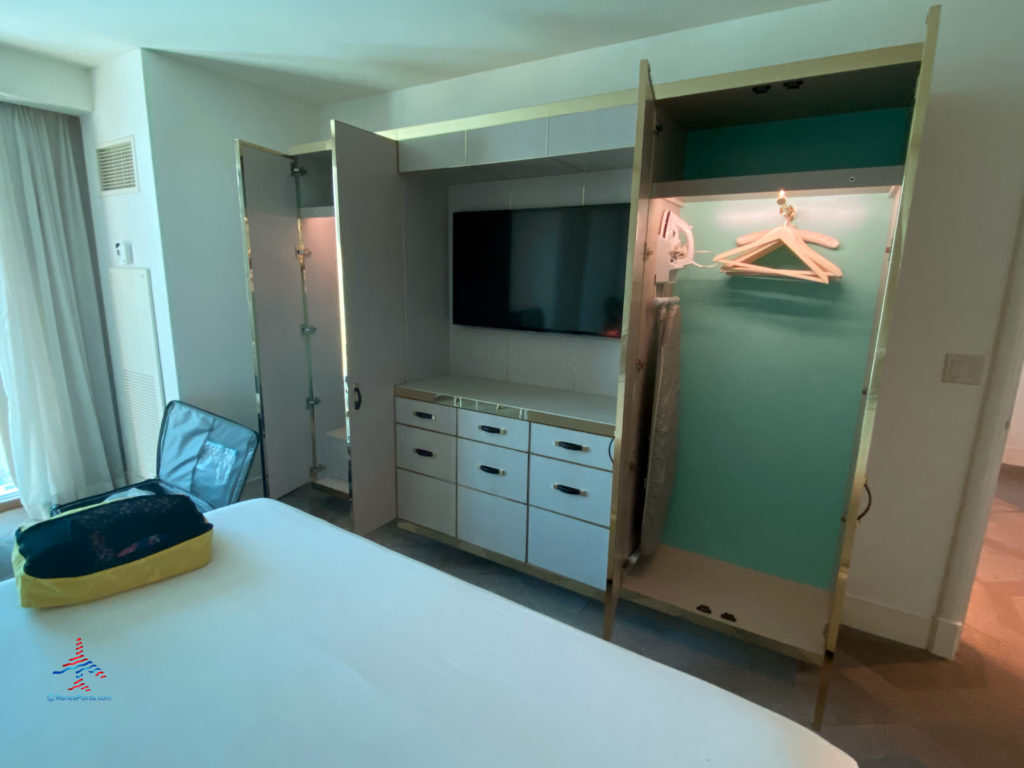 Closets and drawers are seen inside a Delano Stay Well Suite at Delano Las Vegas, a MGM Resorts hotel part of the Mandalay Bay Resort Casino complex near the Las Vegas Strip in Paradise, Nevada.