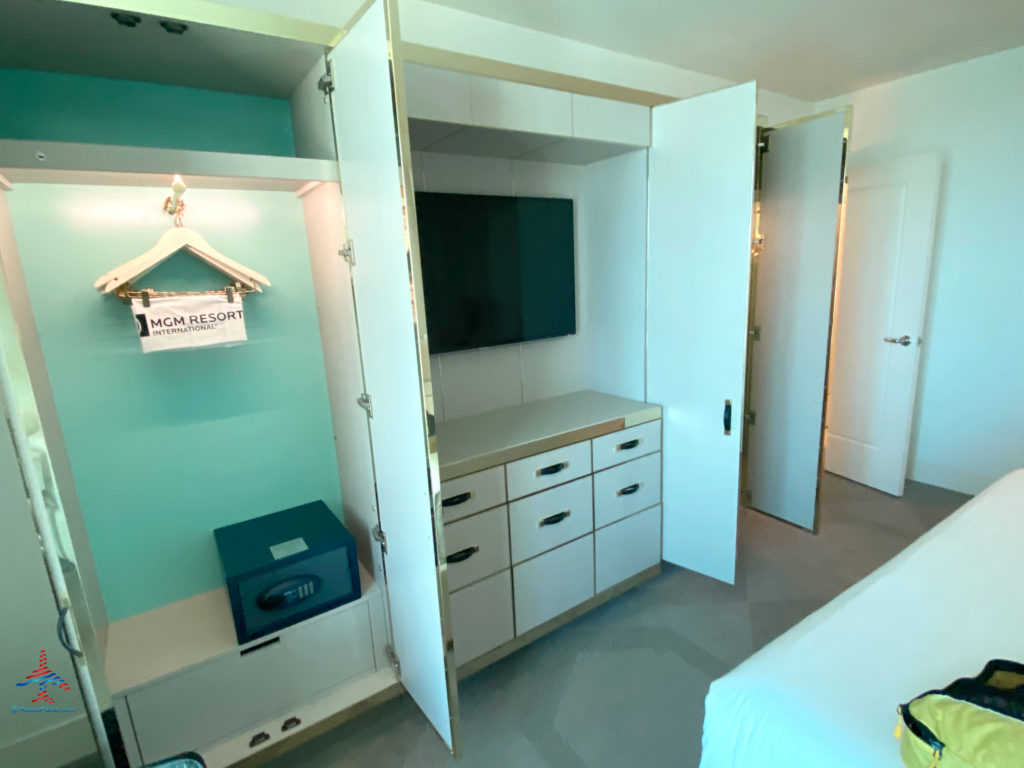 Closets and drawers are seen inside a Delano Stay Well Suite at Delano Las Vegas, a MGM Resorts hotel part of the Mandalay Bay Resort Casino complex near the Las Vegas Strip in Paradise, Nevada.