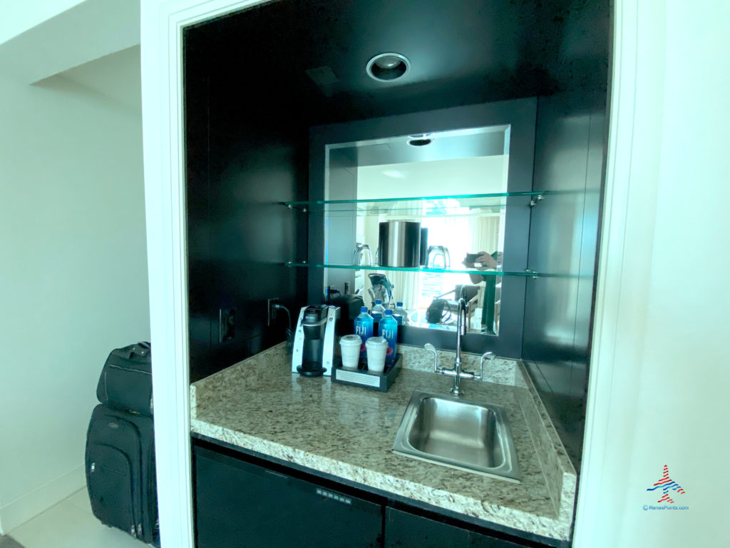 A wetbar is seen inside a Delano Stay Well Suite at Delano Las Vegas, a MGM Resorts hotel part of the Mandalay Bay Resort Casino complex near the Las Vegas Strip in Paradise, Nevada.