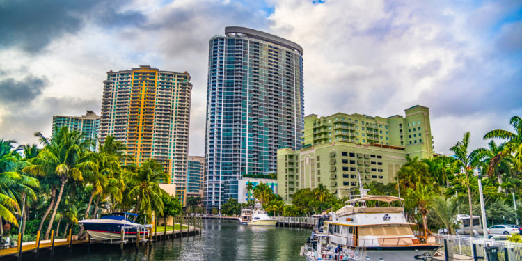 Downtown Fort Lauderdale, Florida, USA Skyline from Waterway.