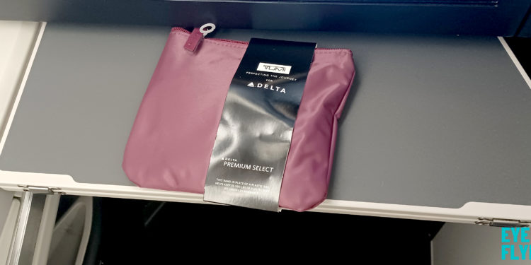 A Delta Air Lines Tumi amenity kit is seen on an AeroMexico flight.