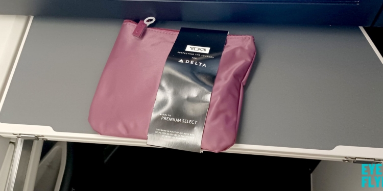 A Delta Air Lines Tumi amenity kit is seen on an AeroMexico flight.