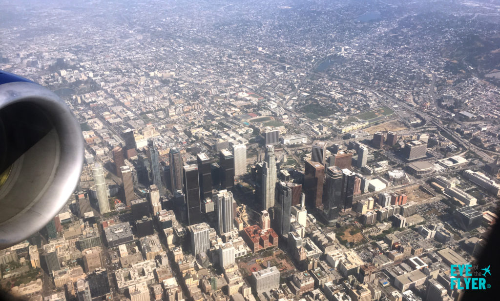 Downtown Los Angeles is seen from a Delta Air Lines flight en route to LAX