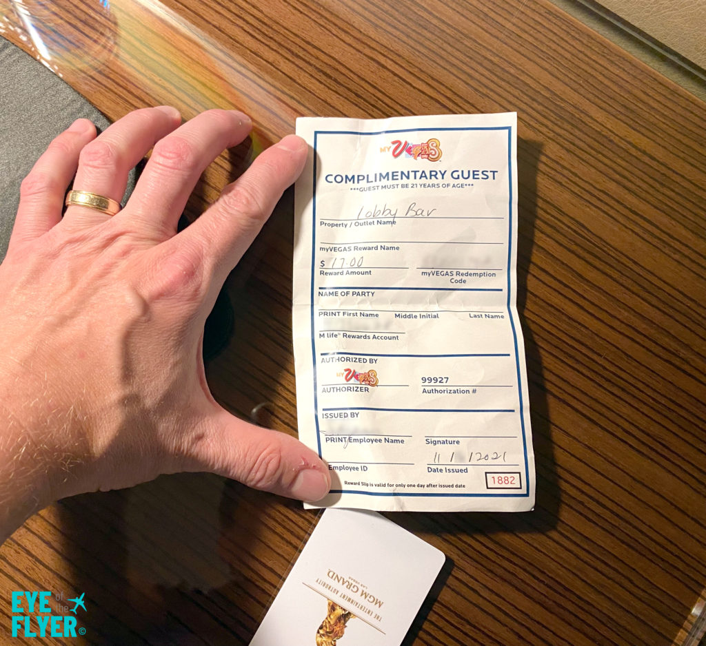 MyVegas coupon for a free drink at MGM Grand's Lobby Bar