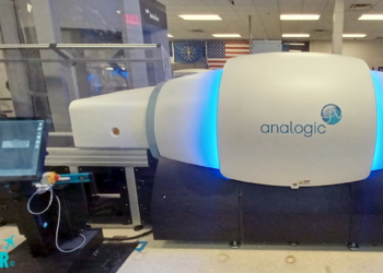 a machine with a blue light