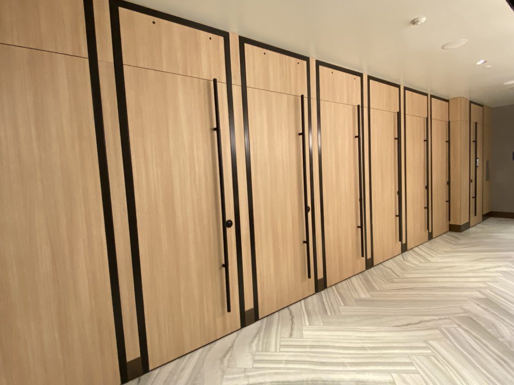 a row of doors in a hallway
