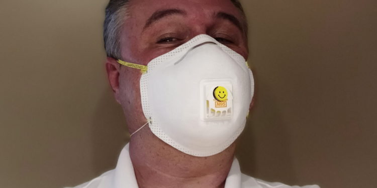 a man wearing a face mask