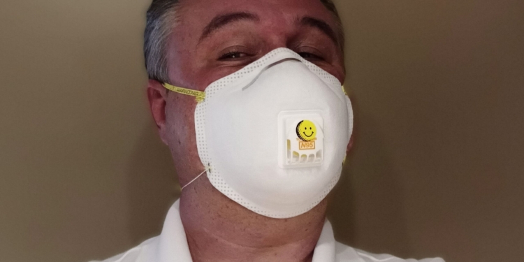 a man wearing a face mask