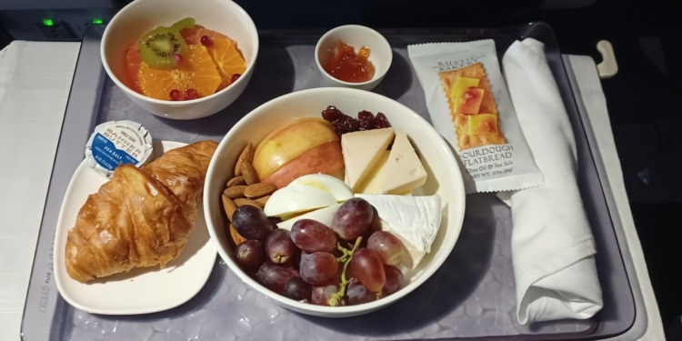 a plate of food on a tray
