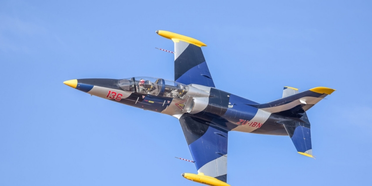 Bloemfontein, South Africa - July 16, 2016: An unidentified pilot in an Aero L-39 Albatros in a public display at the Tempe Airport at Bloemfontein. (©iStock.com/GroblerduPreez)