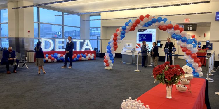 Gate A19 at Boston Logan airport, site of the inaugural Delta A321neo revenue flight