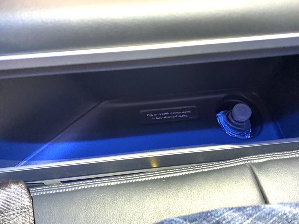 Delta Air Lines' Airbus A321neo First Class storage and water bottle holder area