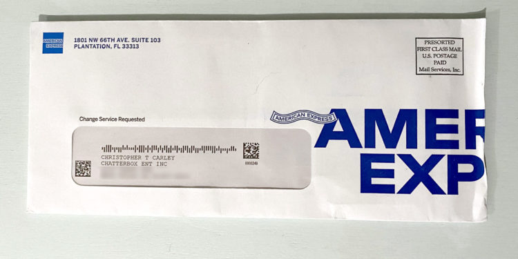 a white envelope with blue text