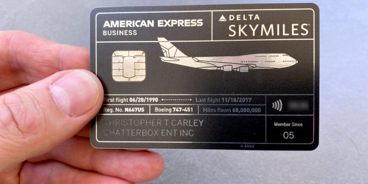 A Delta SkyMiles® Reserve American Express Card partially made from a retired 747 aircraft.