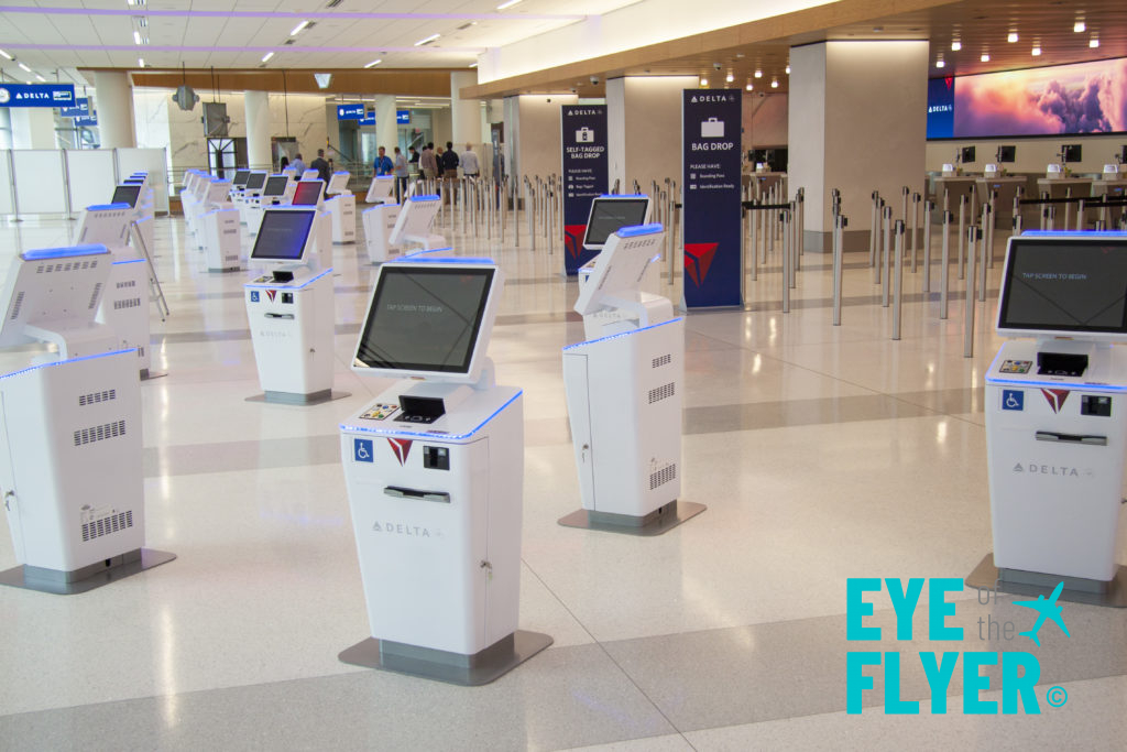 Check-in kiosks on the departure level at Delta Air Lines' new Terminal C at LaGuardia Airport in Queens, New York (LGA).