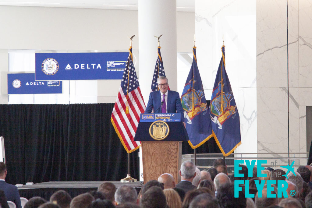 Delta Air Lines DEO Ed Bastian speaks onstage during the dedication of Delta Air Lines' new Terminal C at LaGuardia Airport in Queens, New York (LGA).