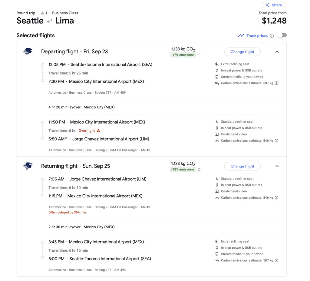A Seattle to Lima mileage run on AeroMexico