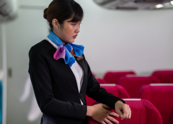 Sad flight attendant