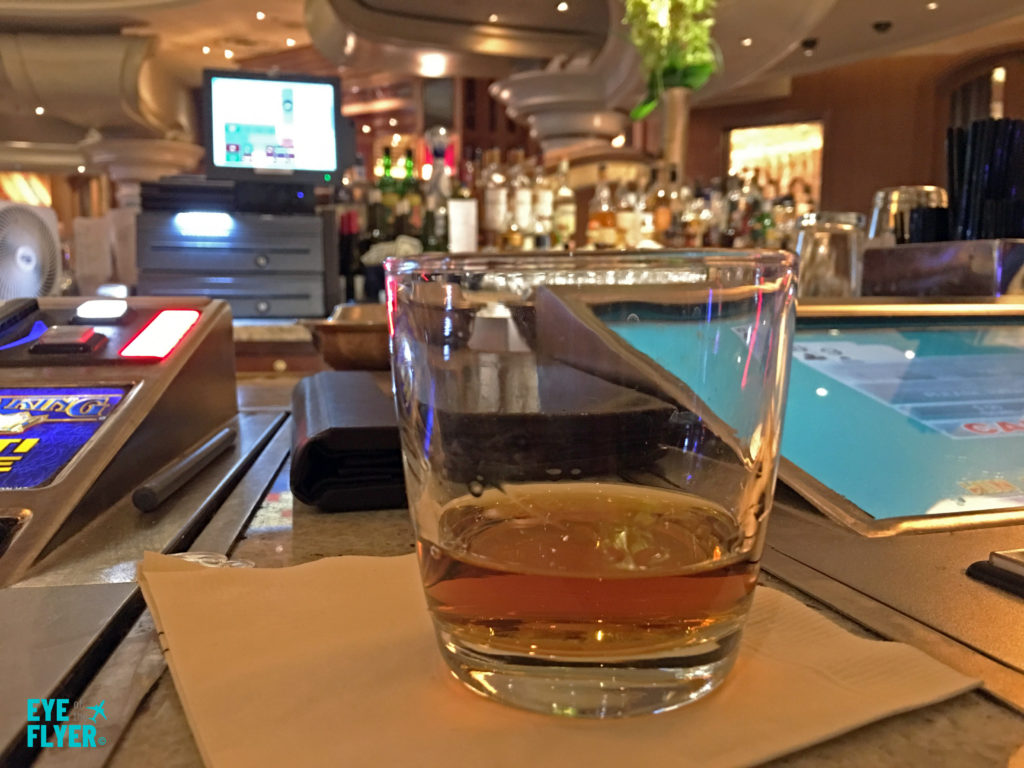 A standard pour of Knob Creek bourbon at Bellagio's lobby bar.