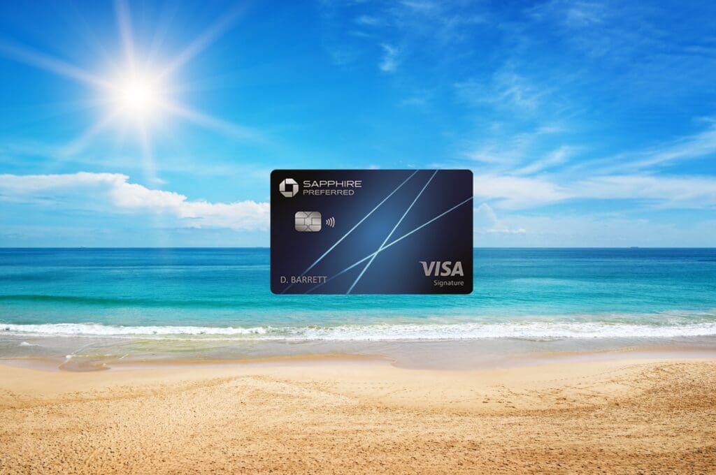 a credit card on a beach