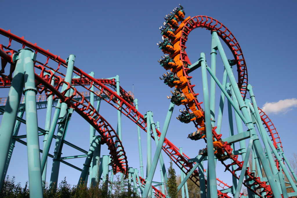 An amusement park roller coaster