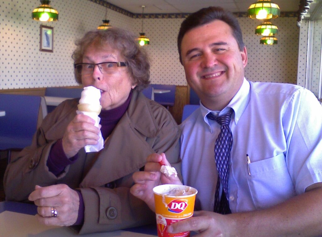 a man and woman eating ice cream