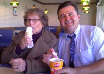 a man and woman eating ice cream